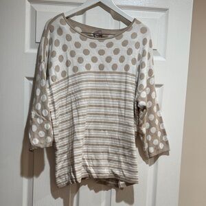 Chico's Beige White Polka Dot & Stripe Knit Top Sweater Top Size 2